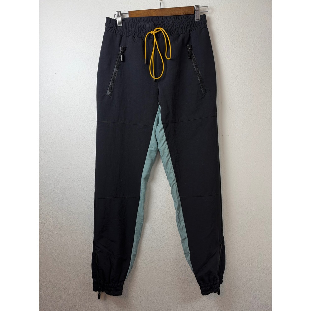 Rhude Black Sage Green Nylon Track Pants Zipper Joggers Yellow Drawstring